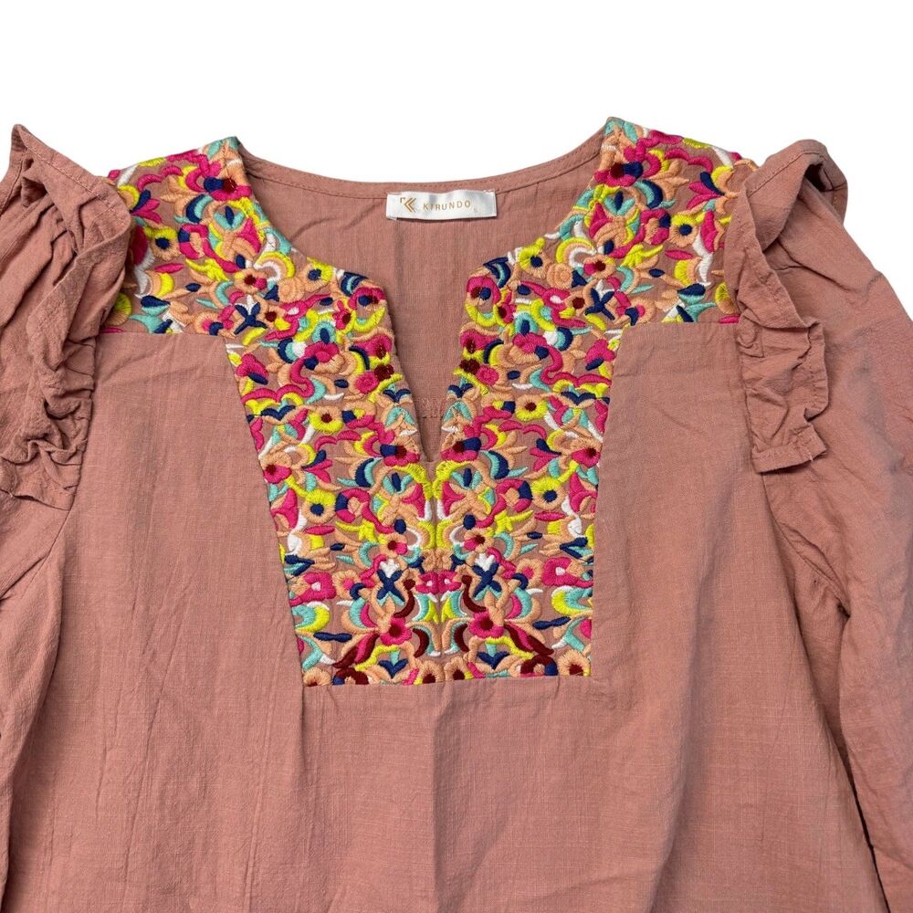 Kirundo Dress Women's Small Pink Floral Cottagecore Embroidered Boho Shift Flowy - Picture 4 of 9